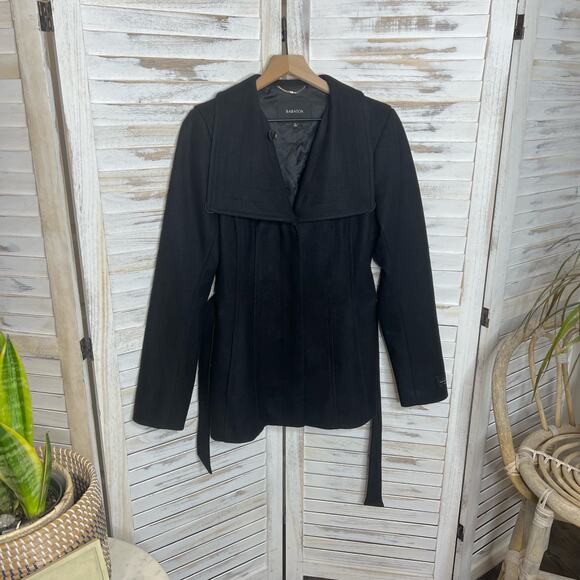 BABATON Women's The Connor Coat Short Virgin Wool Cashmere Coat Black Belted M - Picture 8 of 16